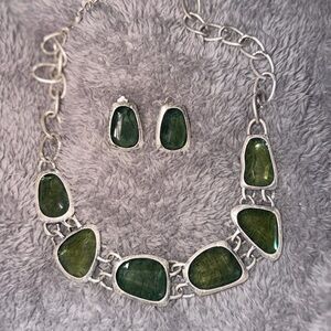 Elegant Green Stone Necklace and Earring Set